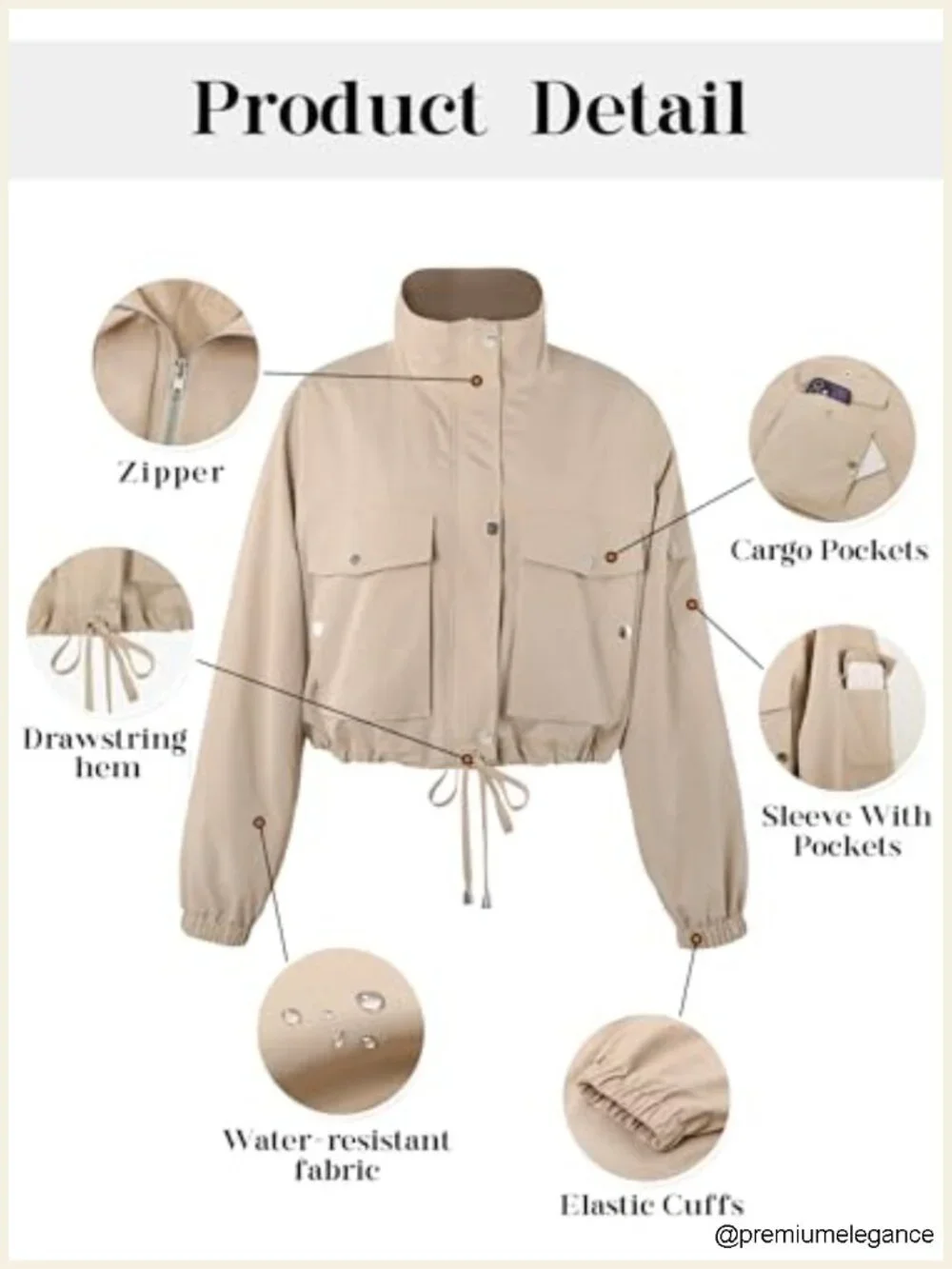 Cropped Bomber Jacket Zip Up Lightweight Utility Anorak Coat with Pockets